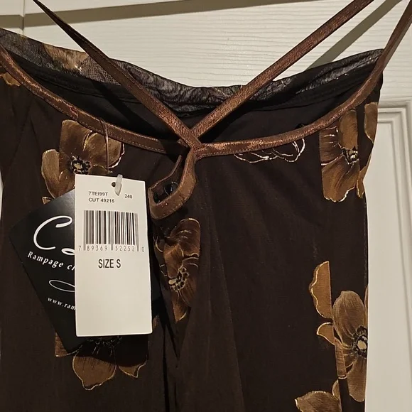 Rampage Brown Floral Midi Dress | Cowl Neck | Ruffle Hem | NWT | Size S - Picture 4 of 5